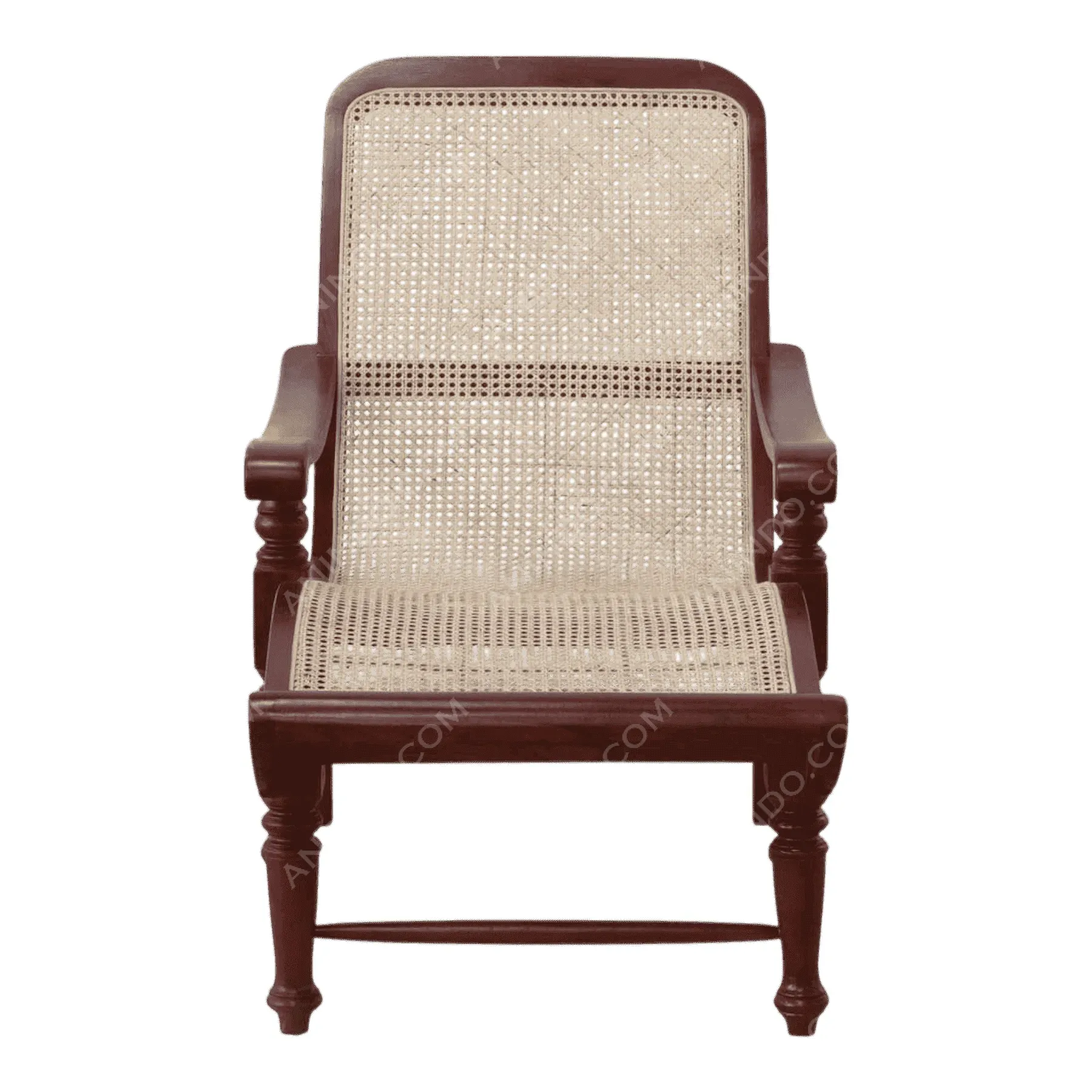 Wooden armchair with woven cane seat
