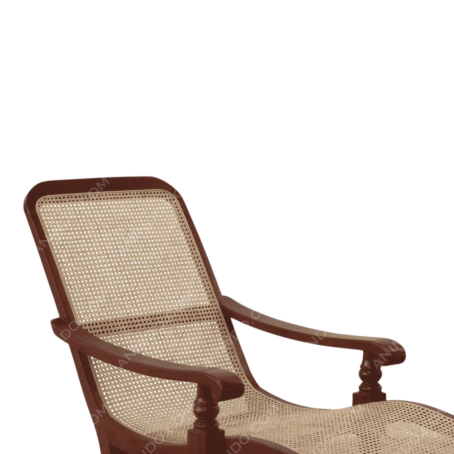 Wooden cane recliner chair with armrests