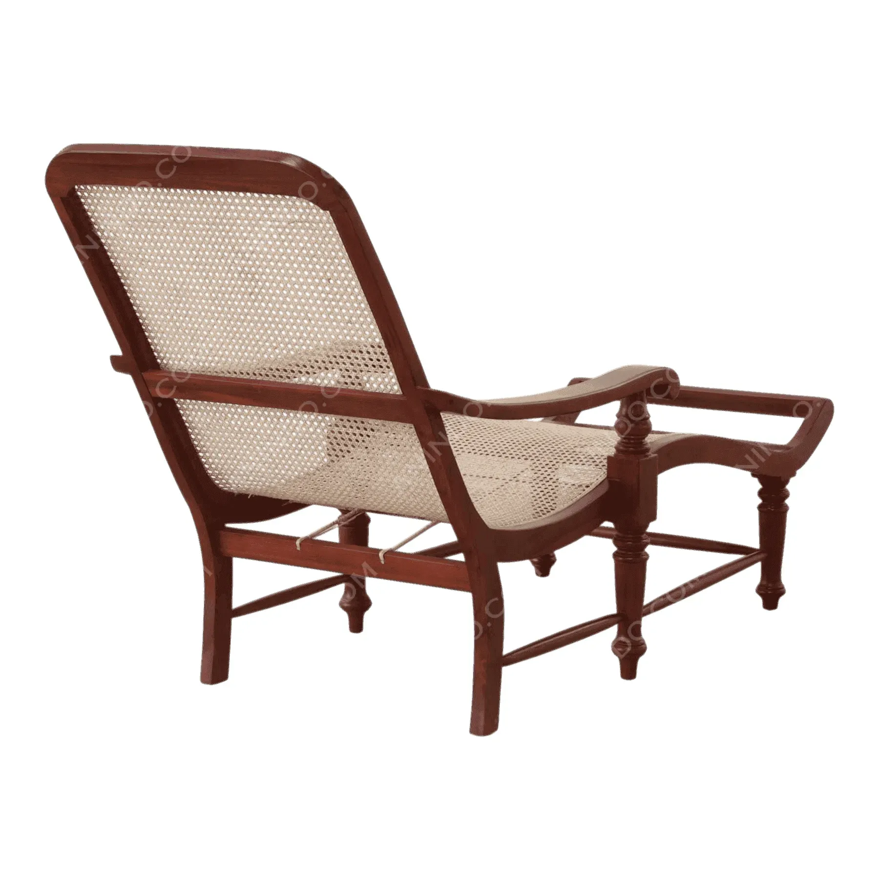 Wooden lounge chair with woven cane seat