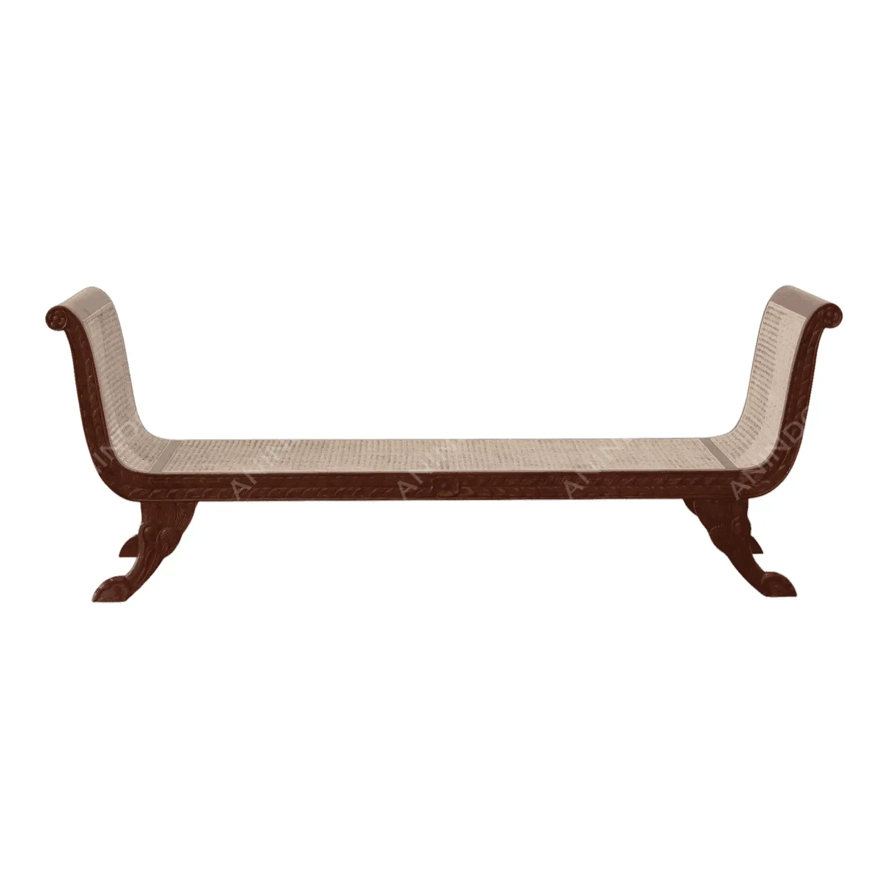 Wooden daybed with woven cane seat