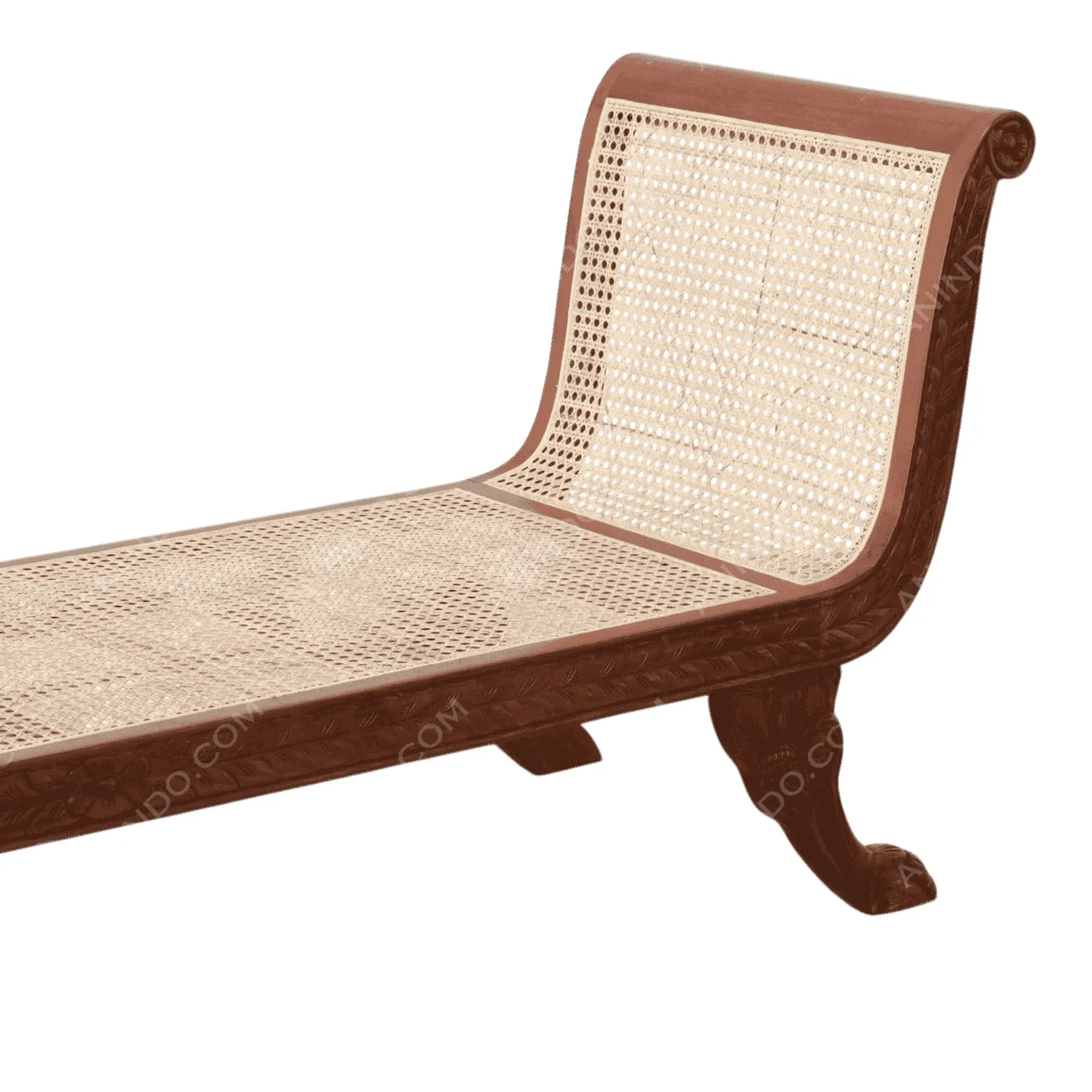 Wooden cane traditional daybed with curved backrest