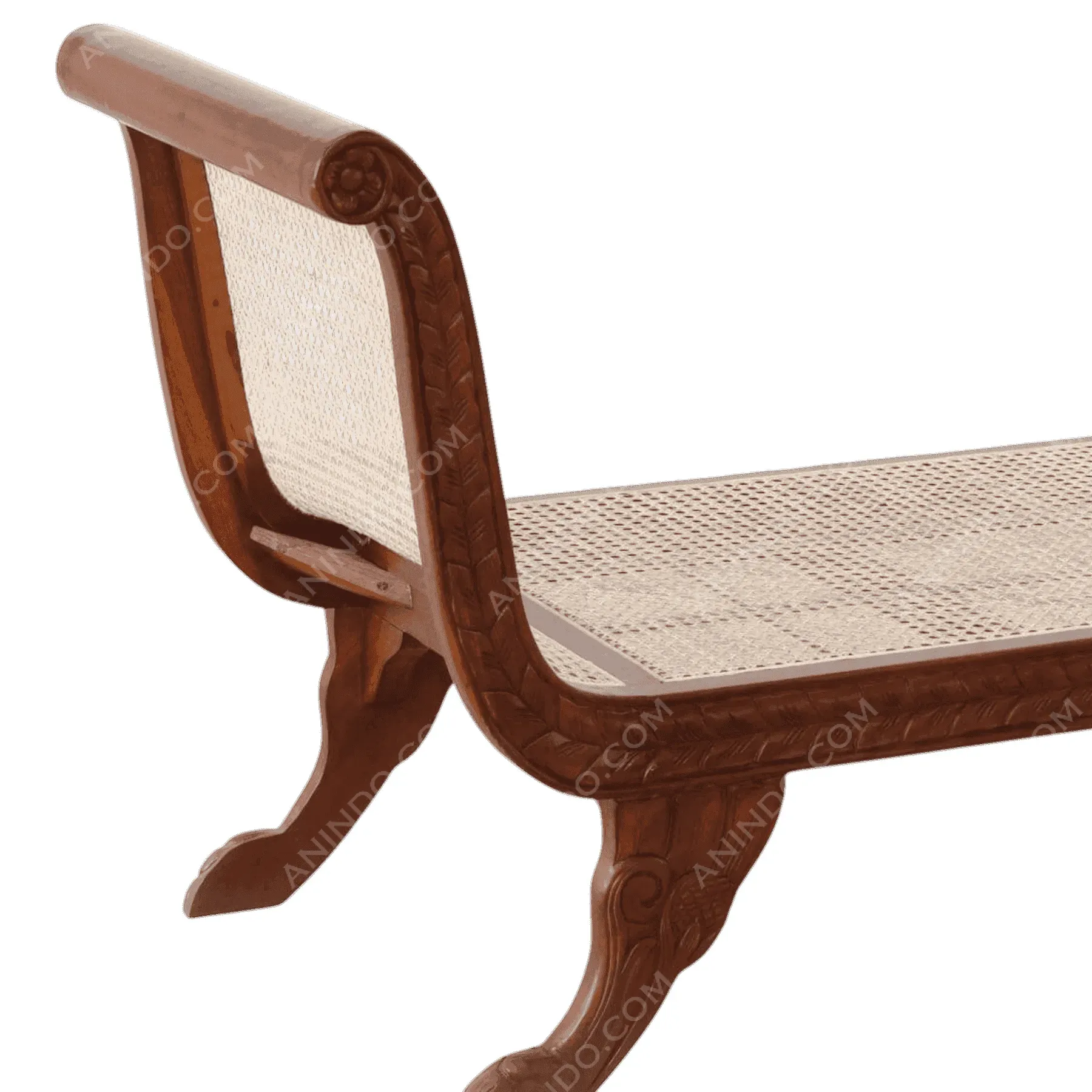 Wooden bench with woven cane seat