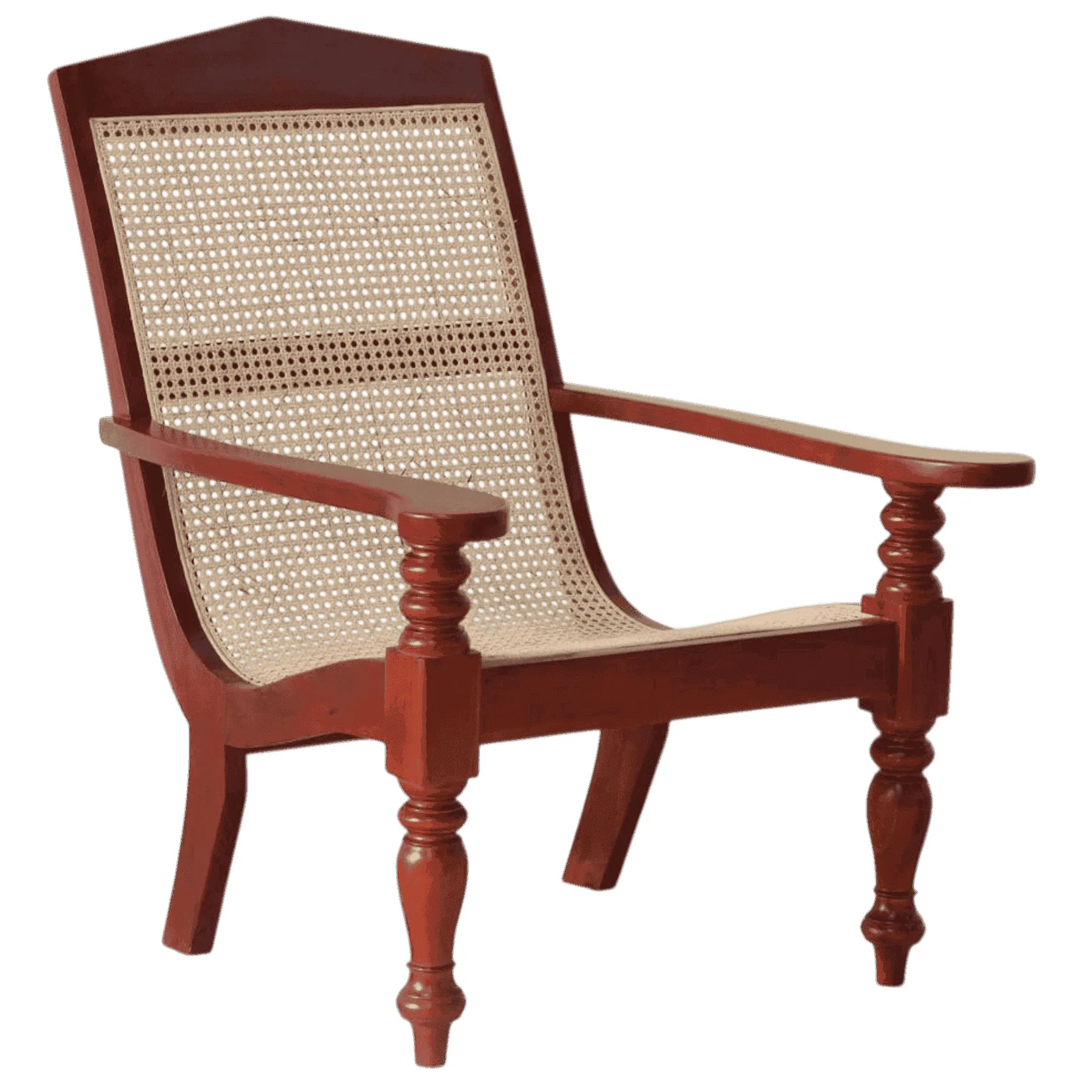 Wooden cane armchair with woven backrest