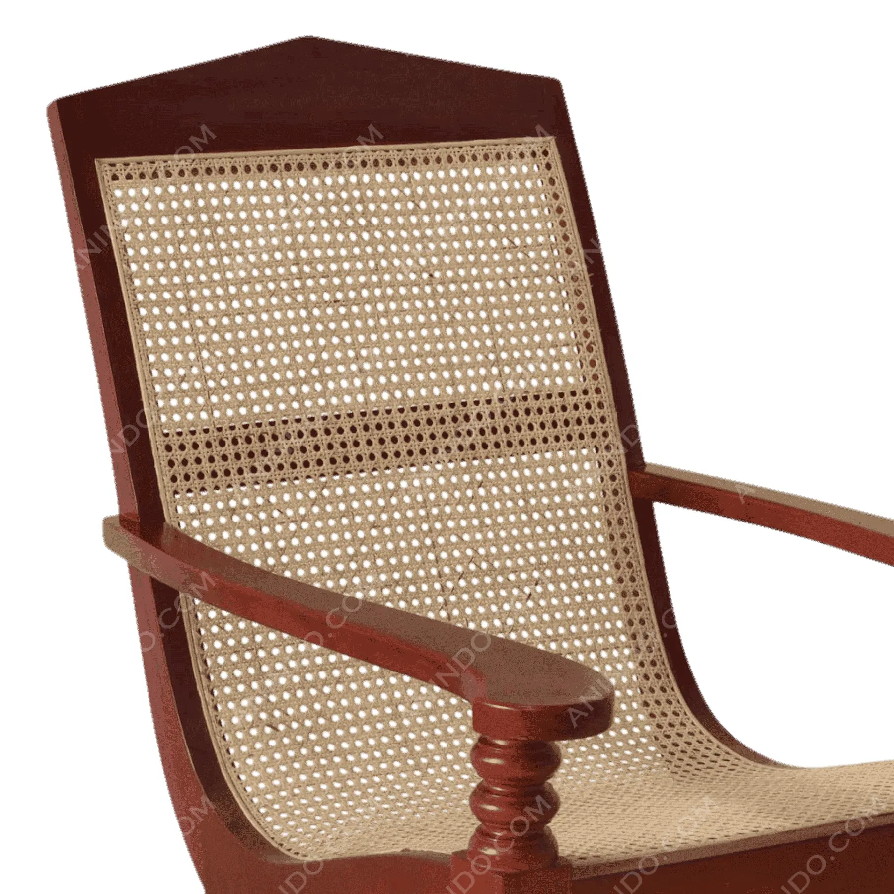 Wooden chair with woven cane backrest