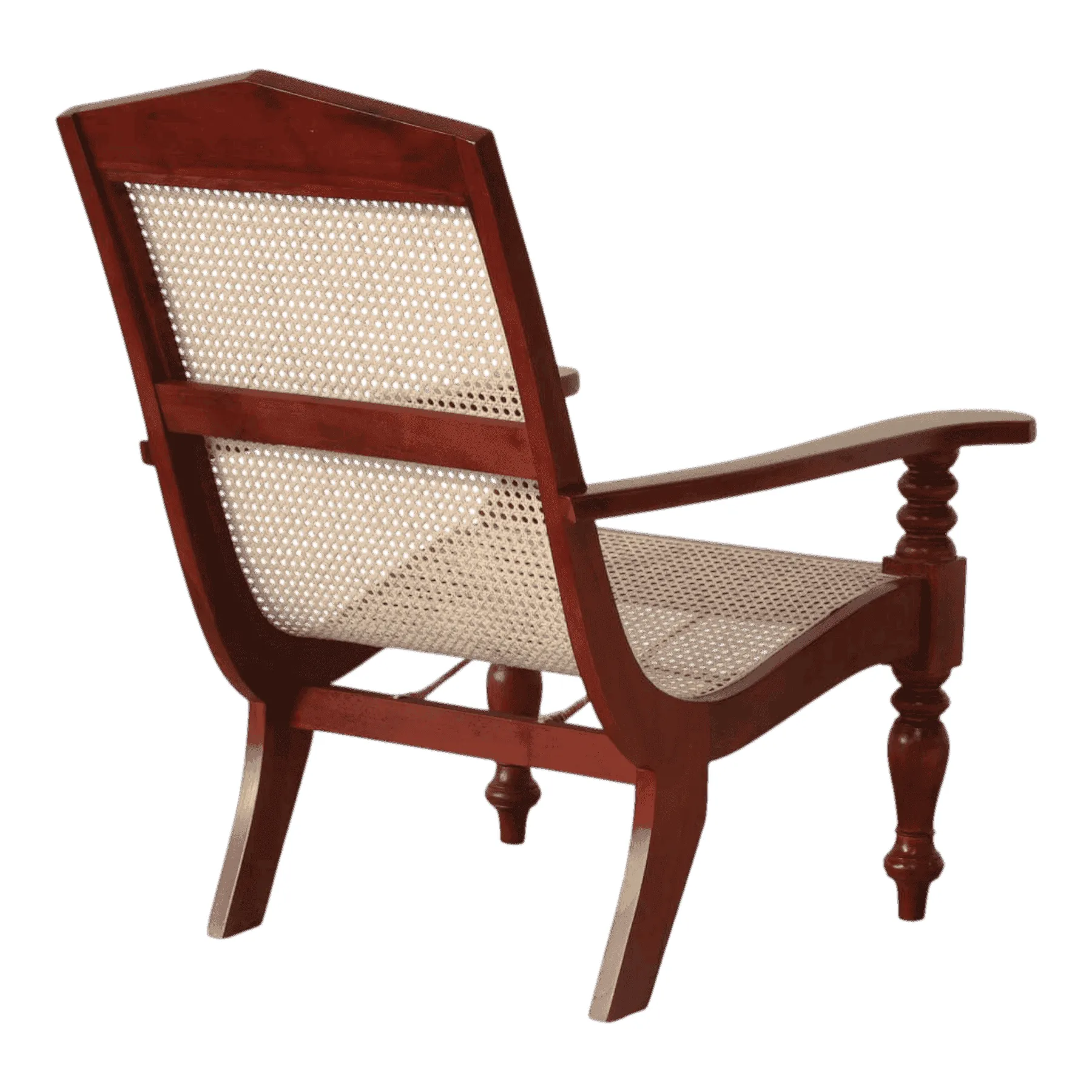 Wooden lounge chair with woven cane seat