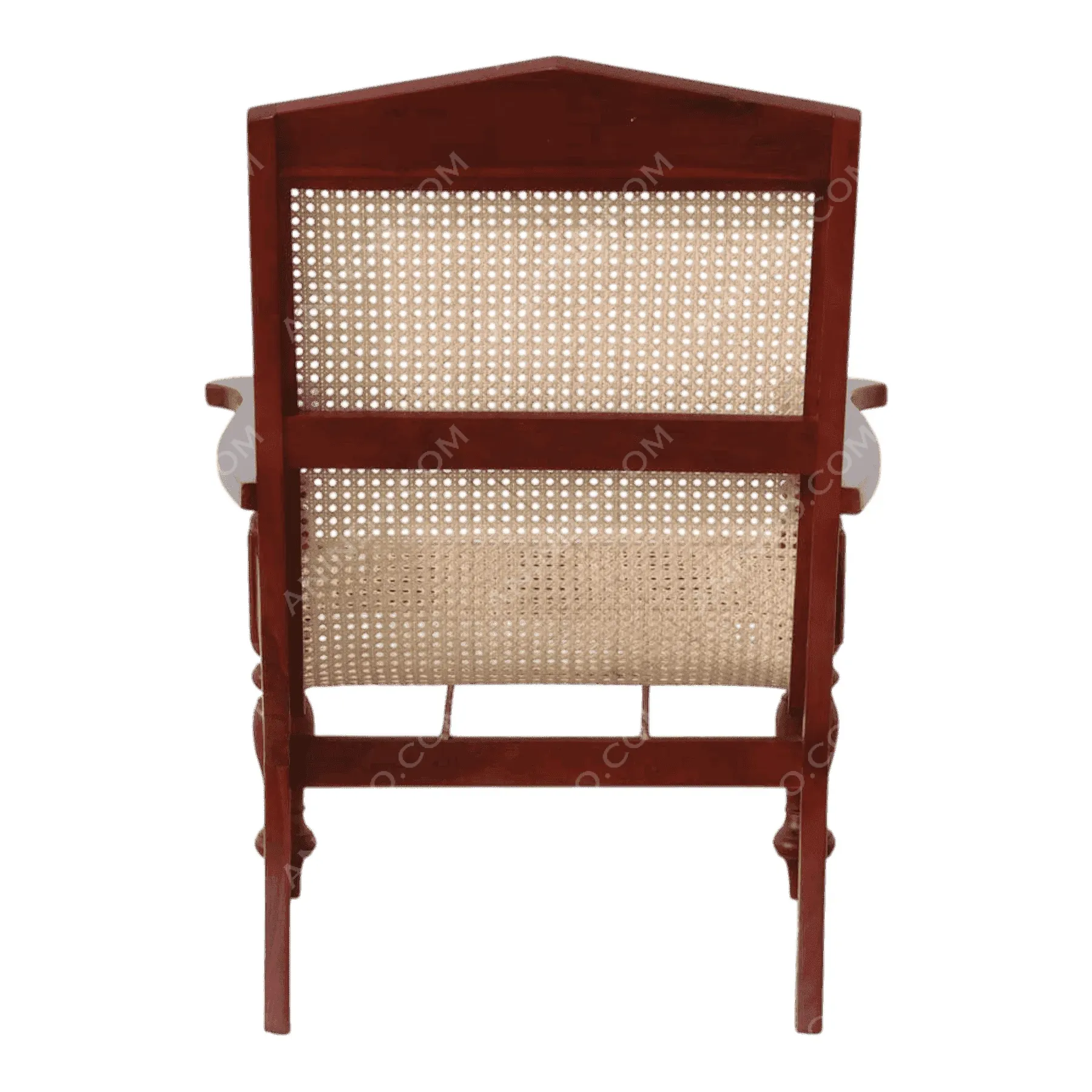 Wooden chair with woven cane backrest