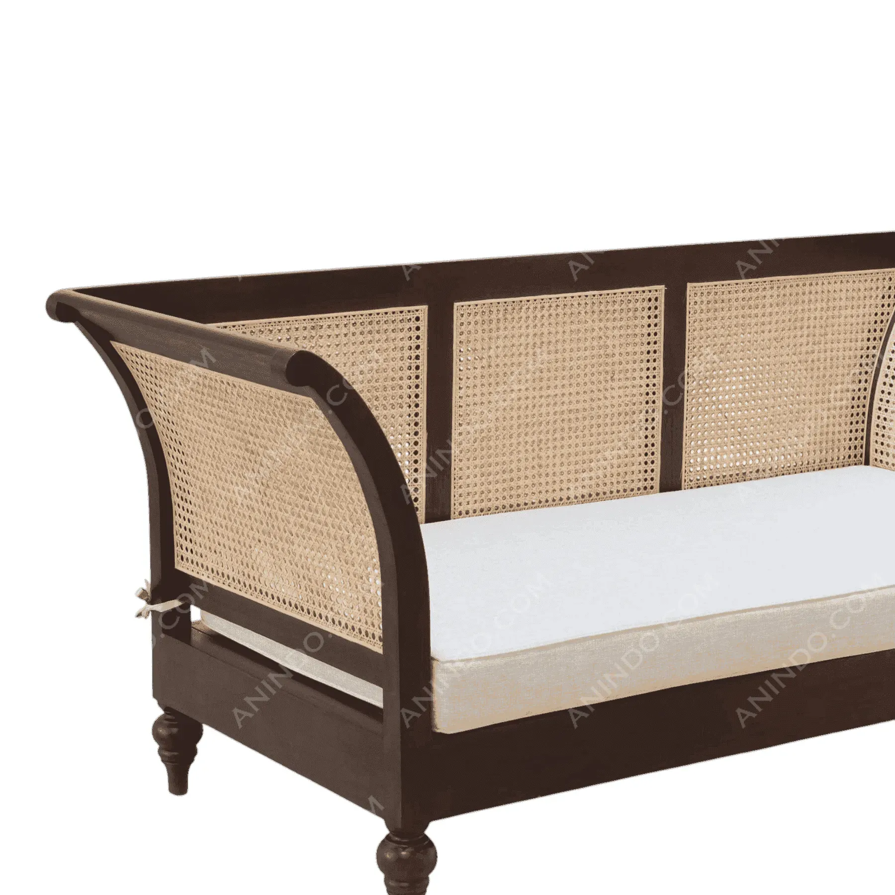 Wooden daybed with woven cane panels