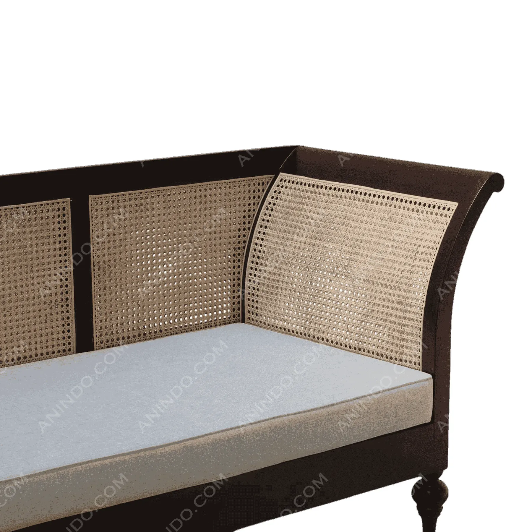 Wood and cane daybed with light cushion