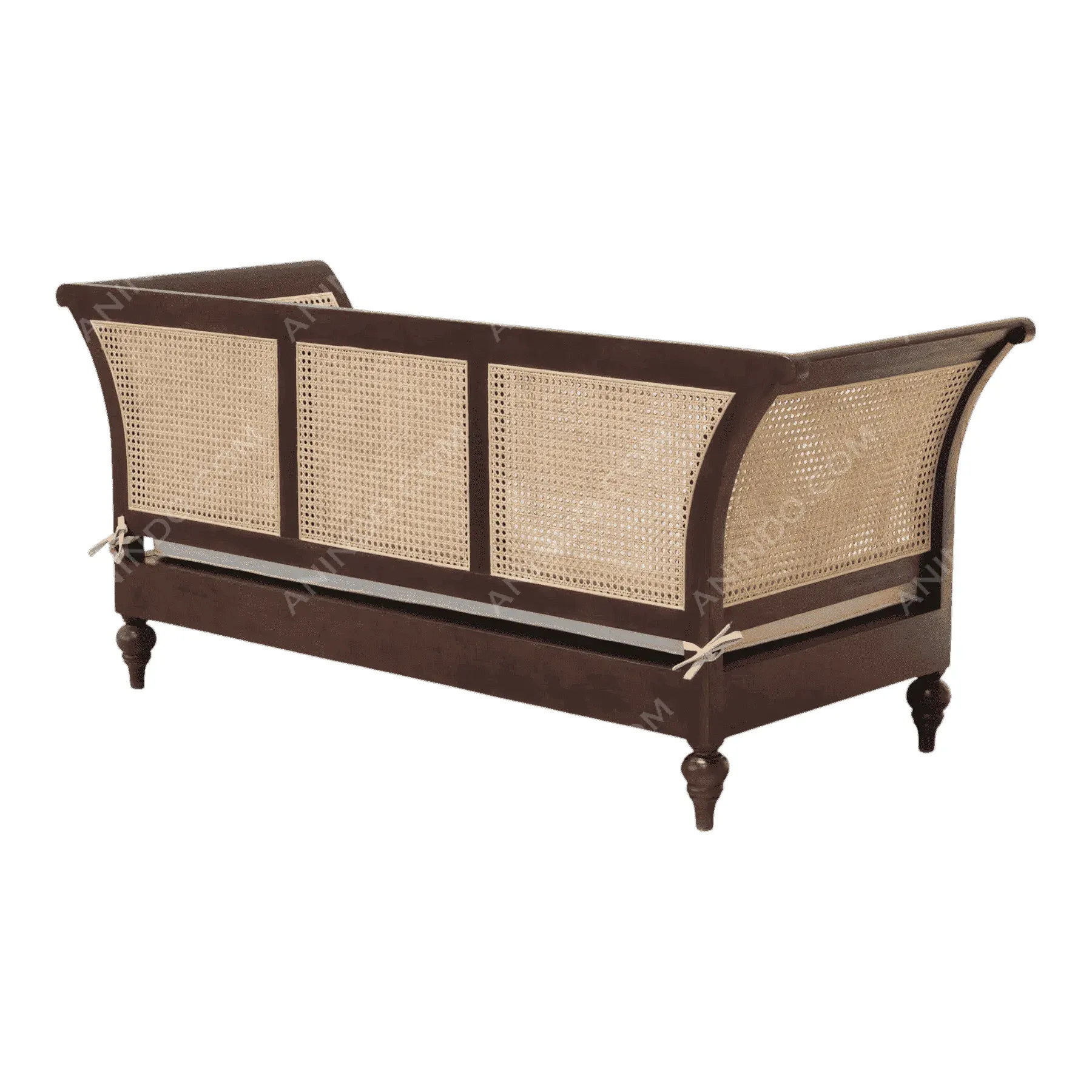 Wooden daybed with woven rattan panels