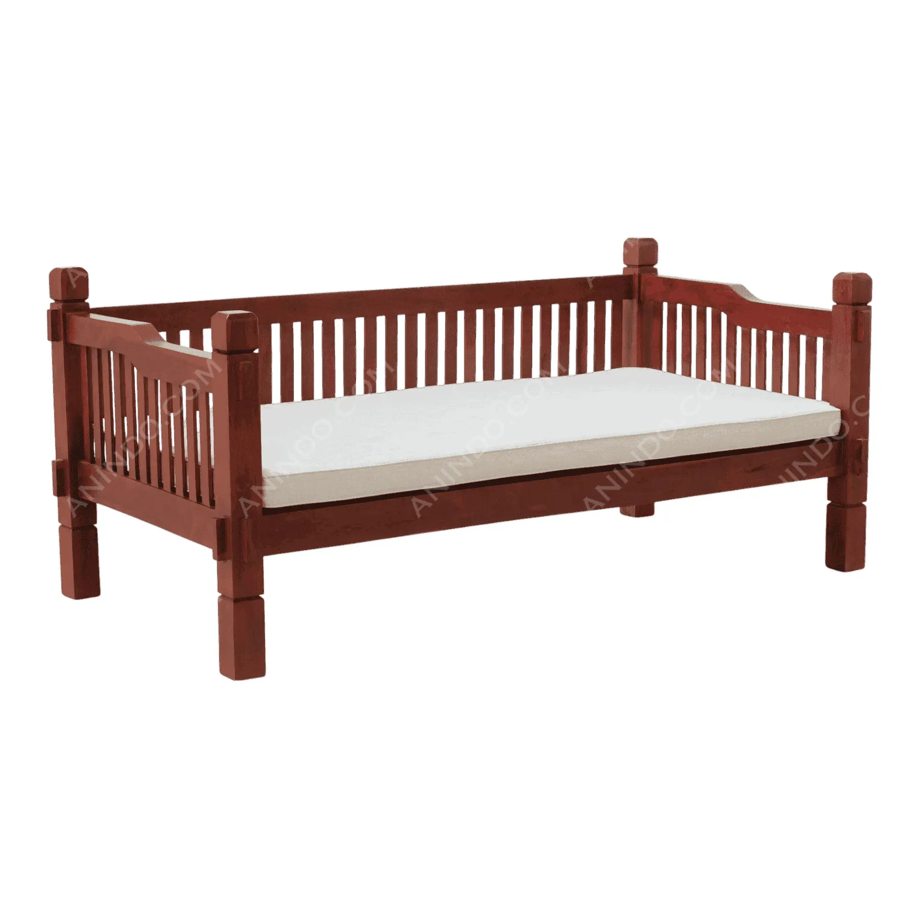 Wooden daybed with beige mattress