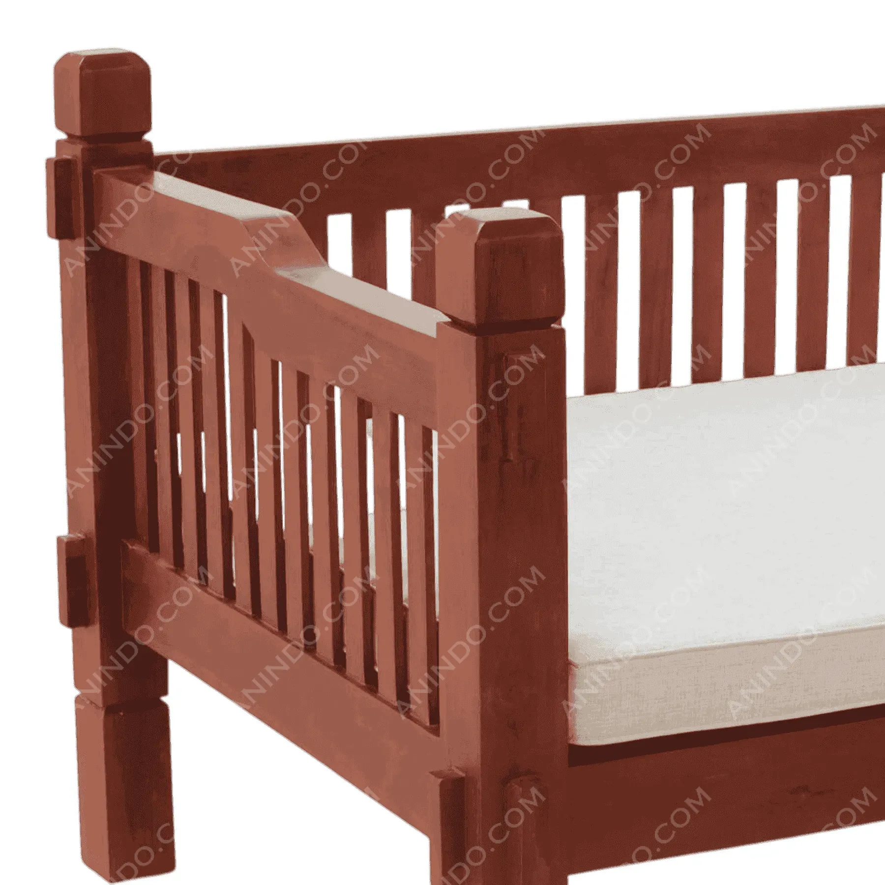 Wooden daybed corner with beige cushion