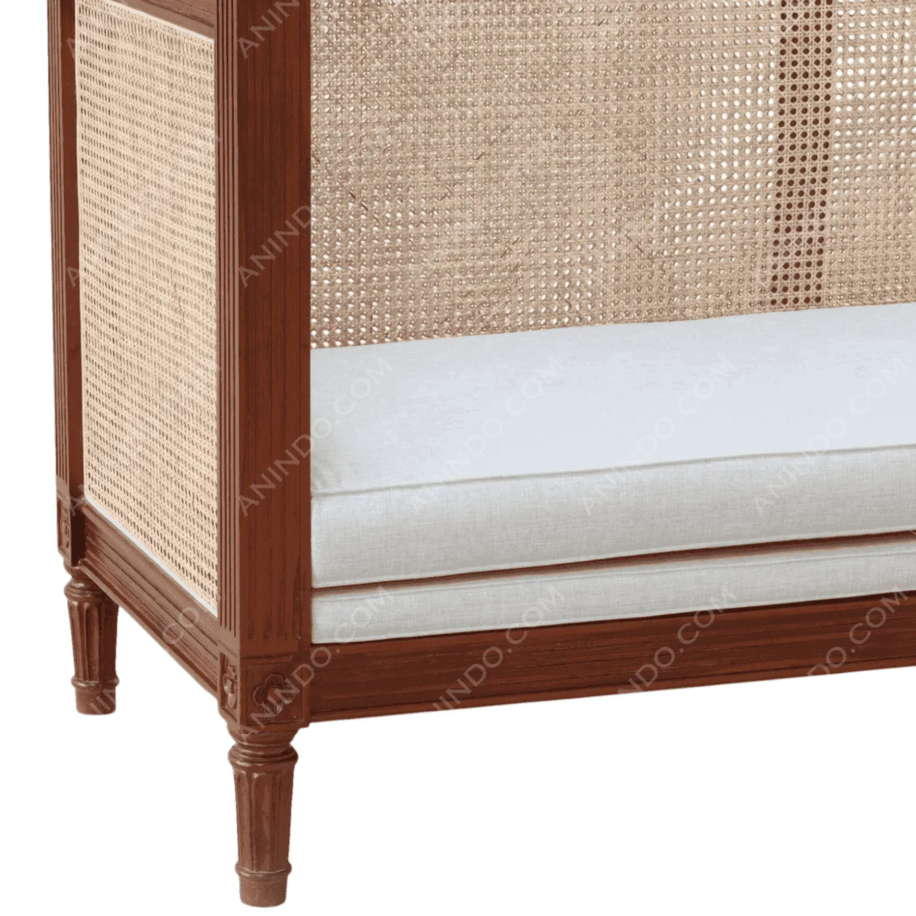 Wood and rattan chair with white cushion