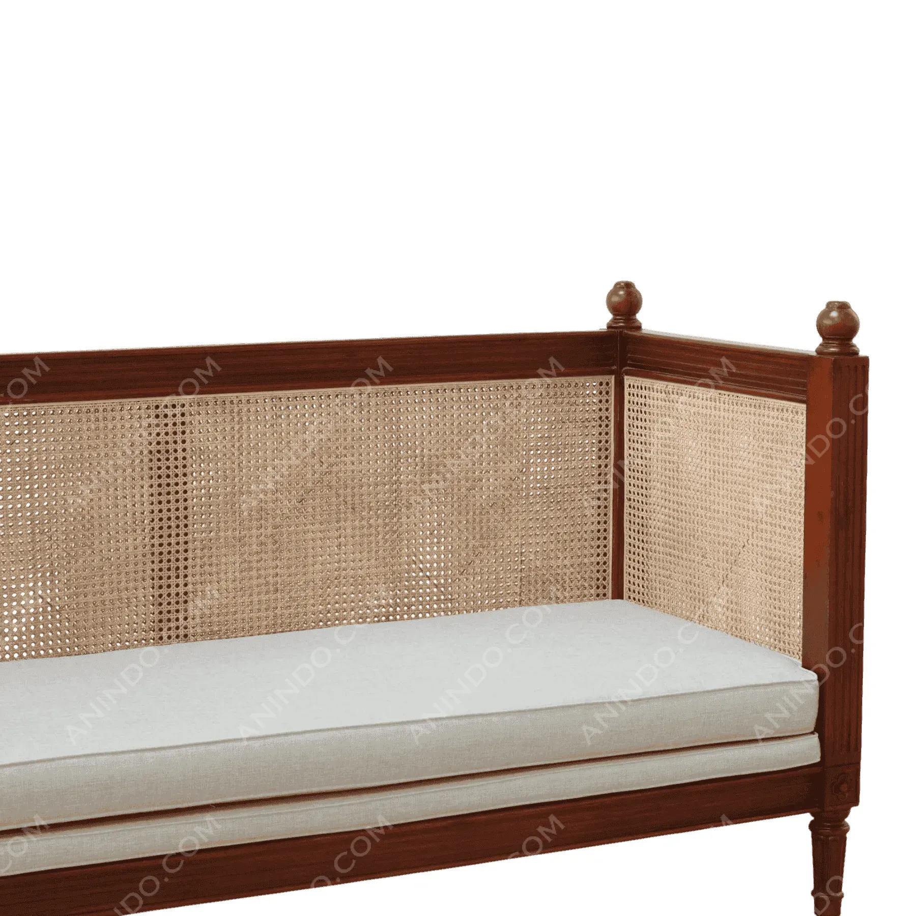 Wood and cane daybed with beige cushion