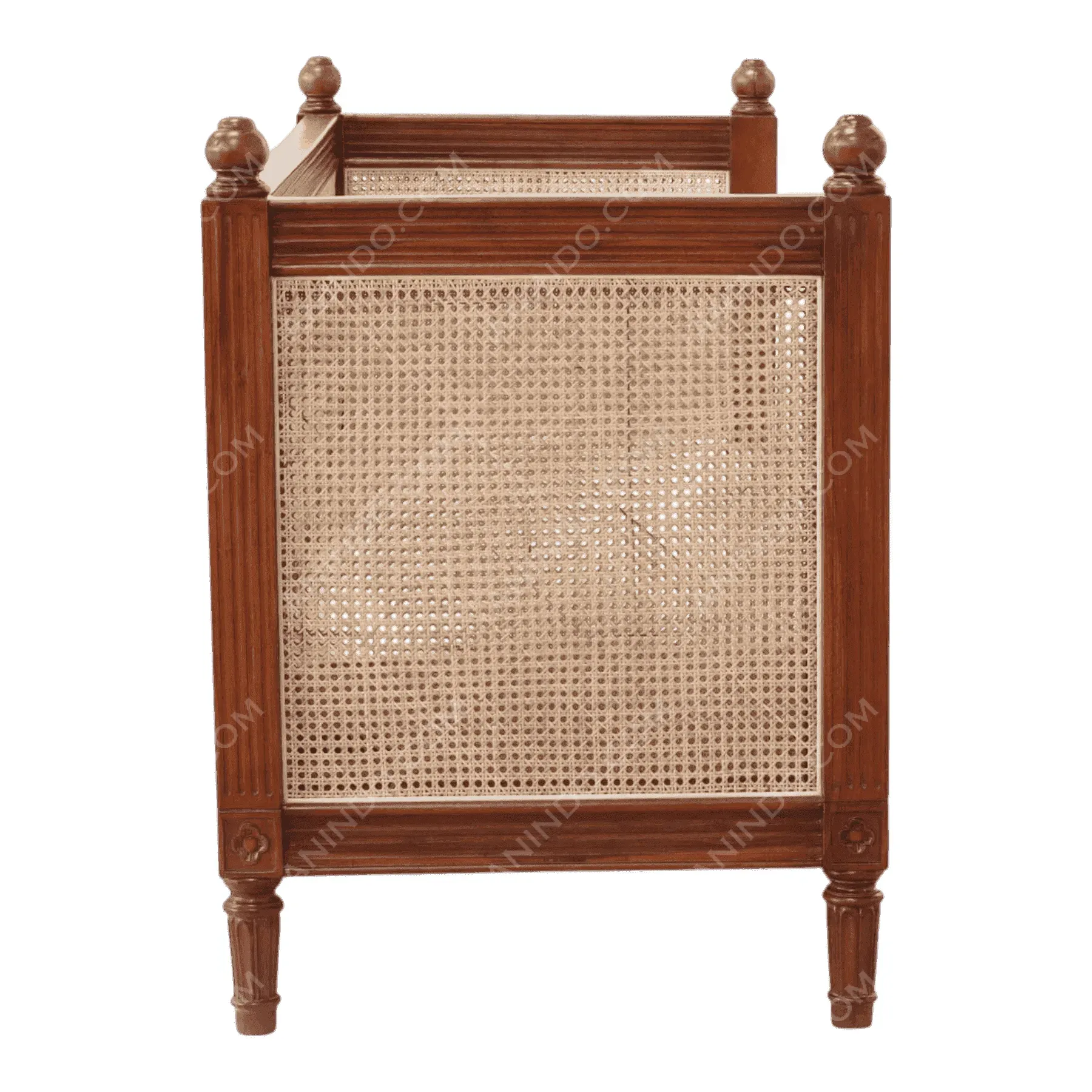 Wooden cane side table with woven panels