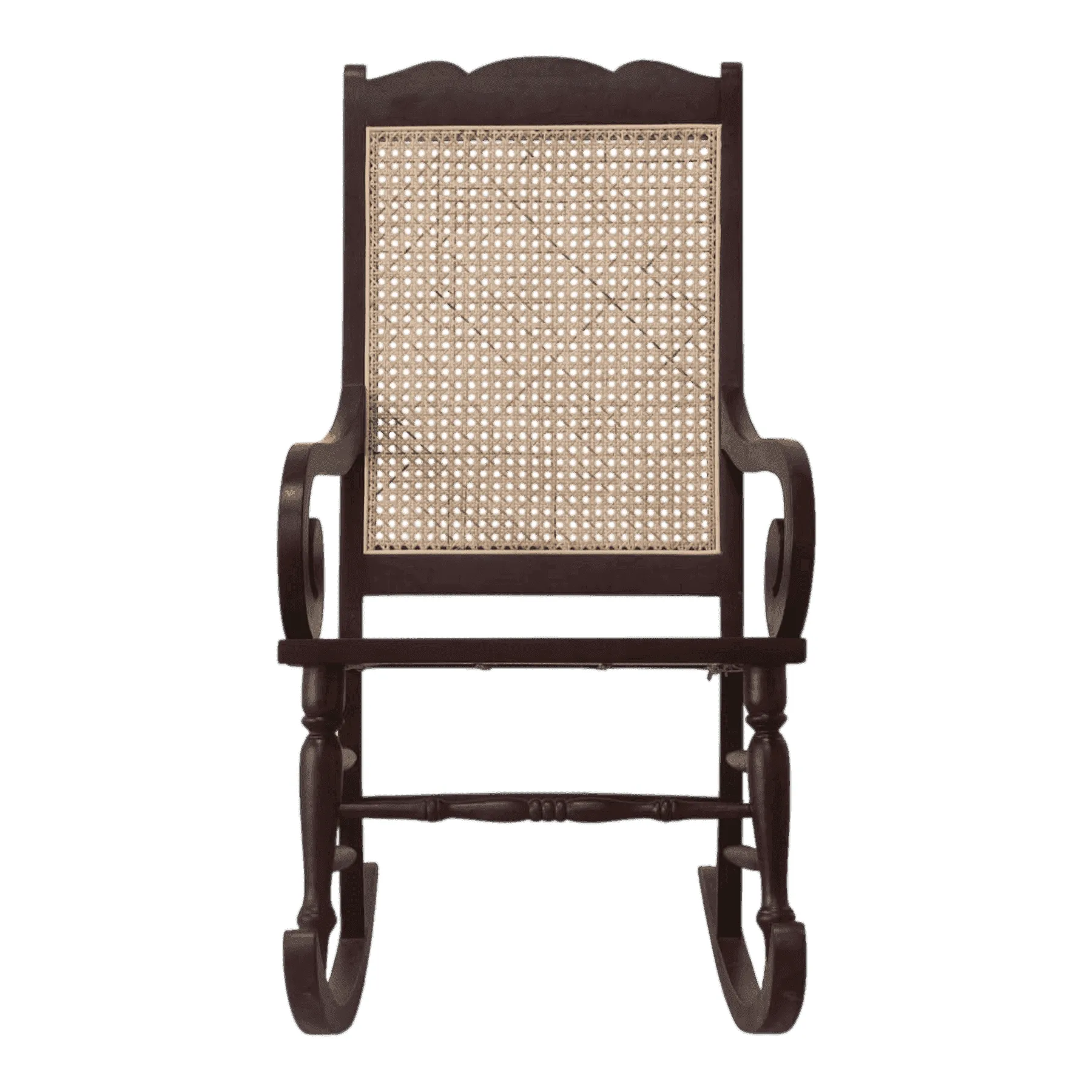 Classic wooden rocking chair with woven cane back