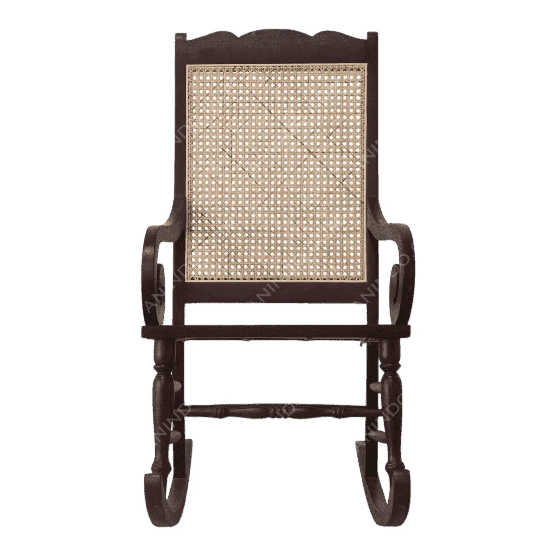 Classic wooden rocking chair with woven cane back