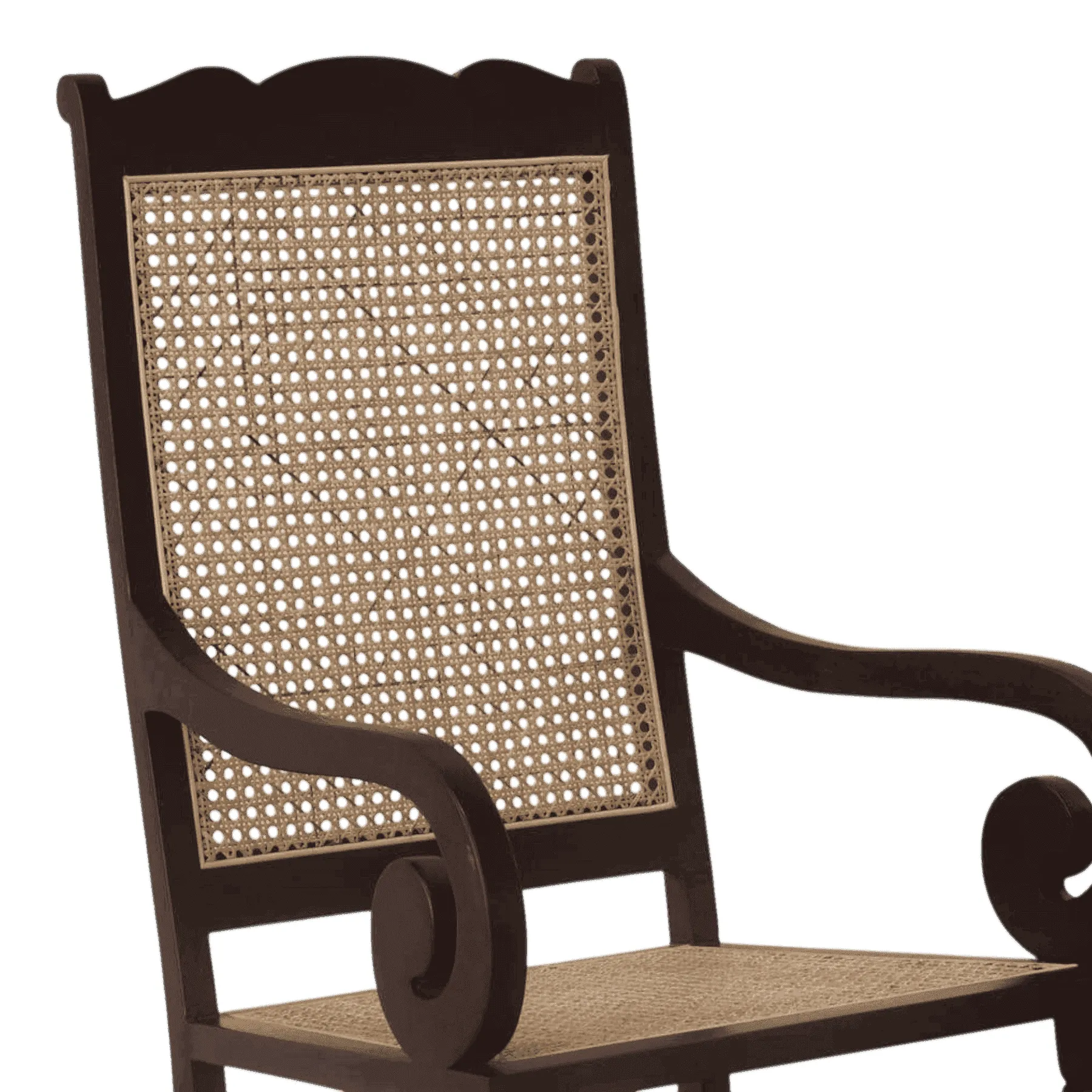 Wooden chair with woven cane backrest