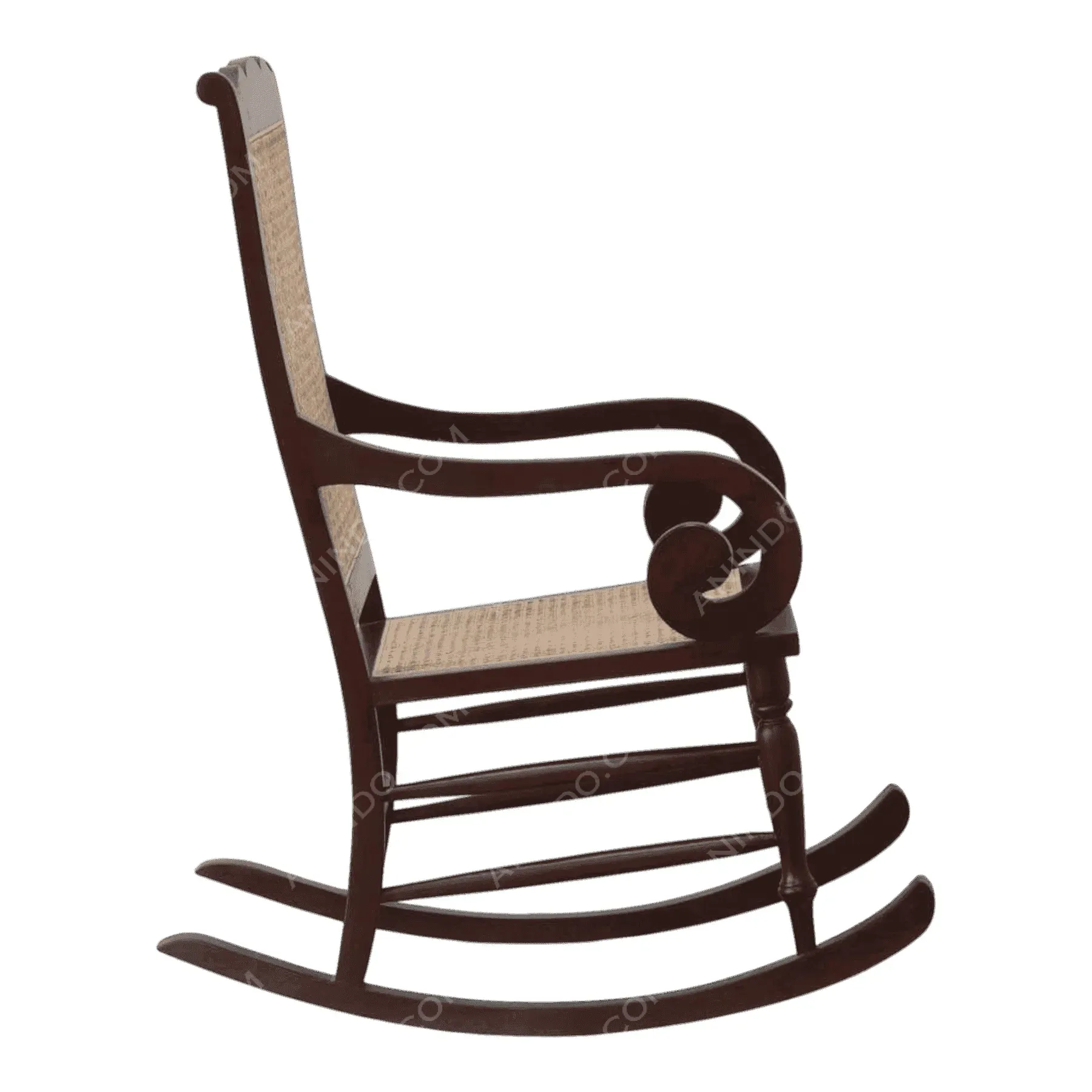Classic wooden rocking chair with woven seat