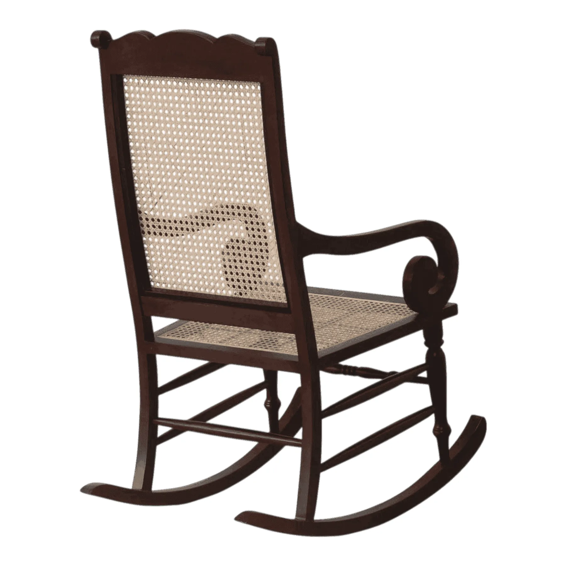 Wooden rocking chair with woven cane seat
