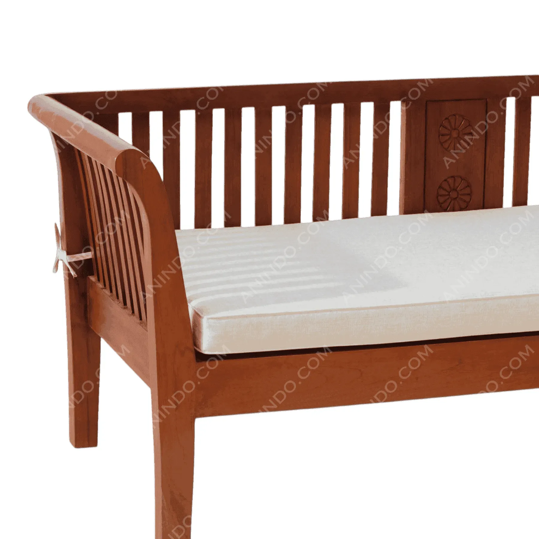 Wooden bench with white cushion seat
