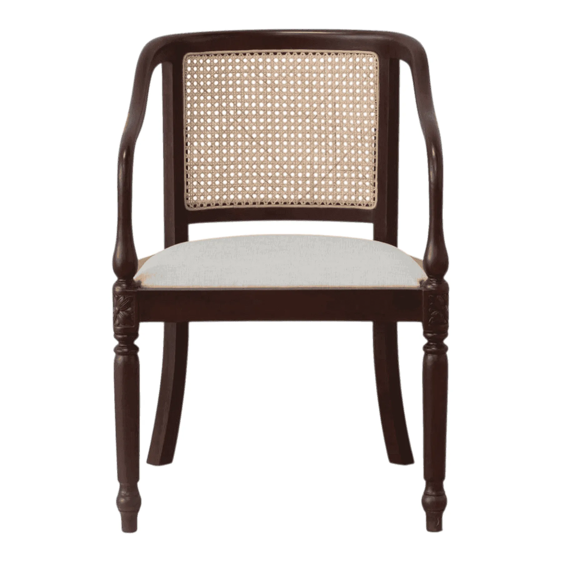 Wooden chair with cane backrest and cushion seat