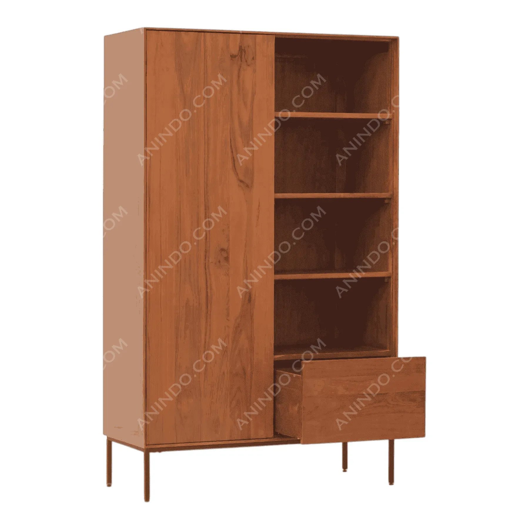 Mid-century wooden cabinet with shelves and drawer