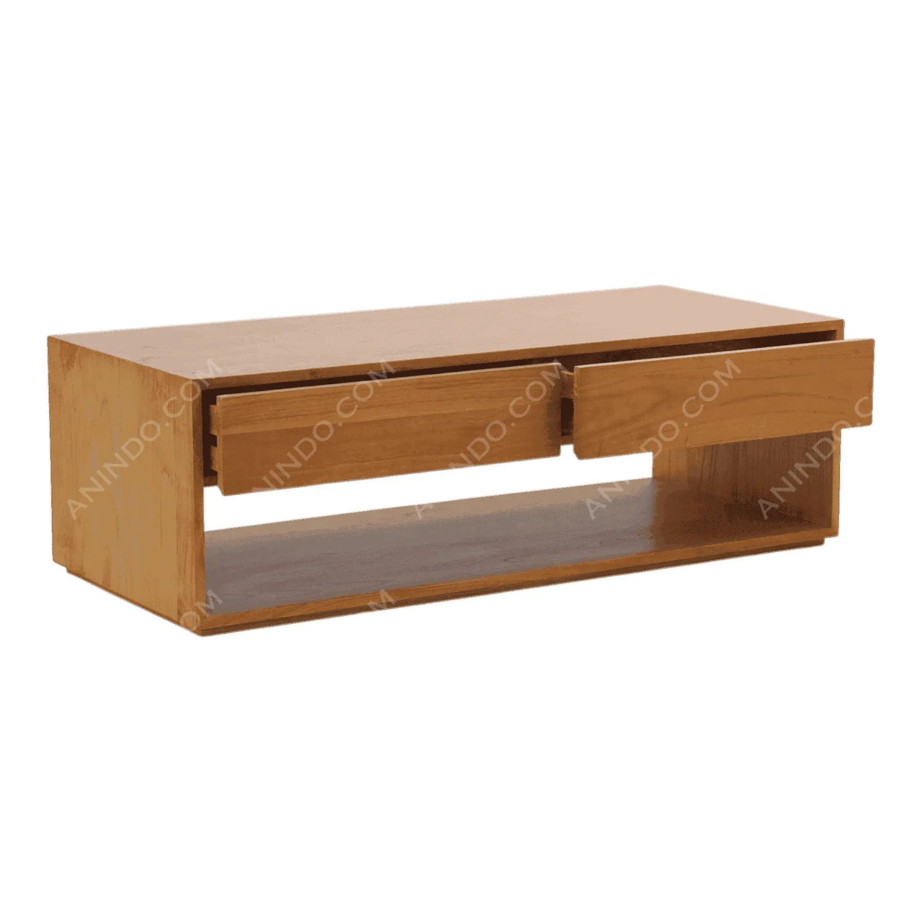 Wooden coffee table with drawers and shelf