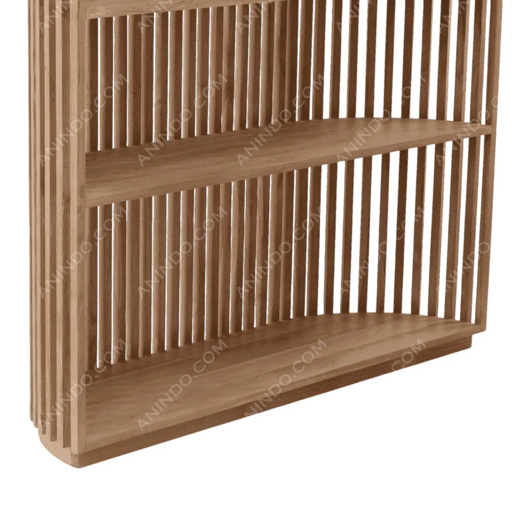 Modern wooden bookshelf with slatted design