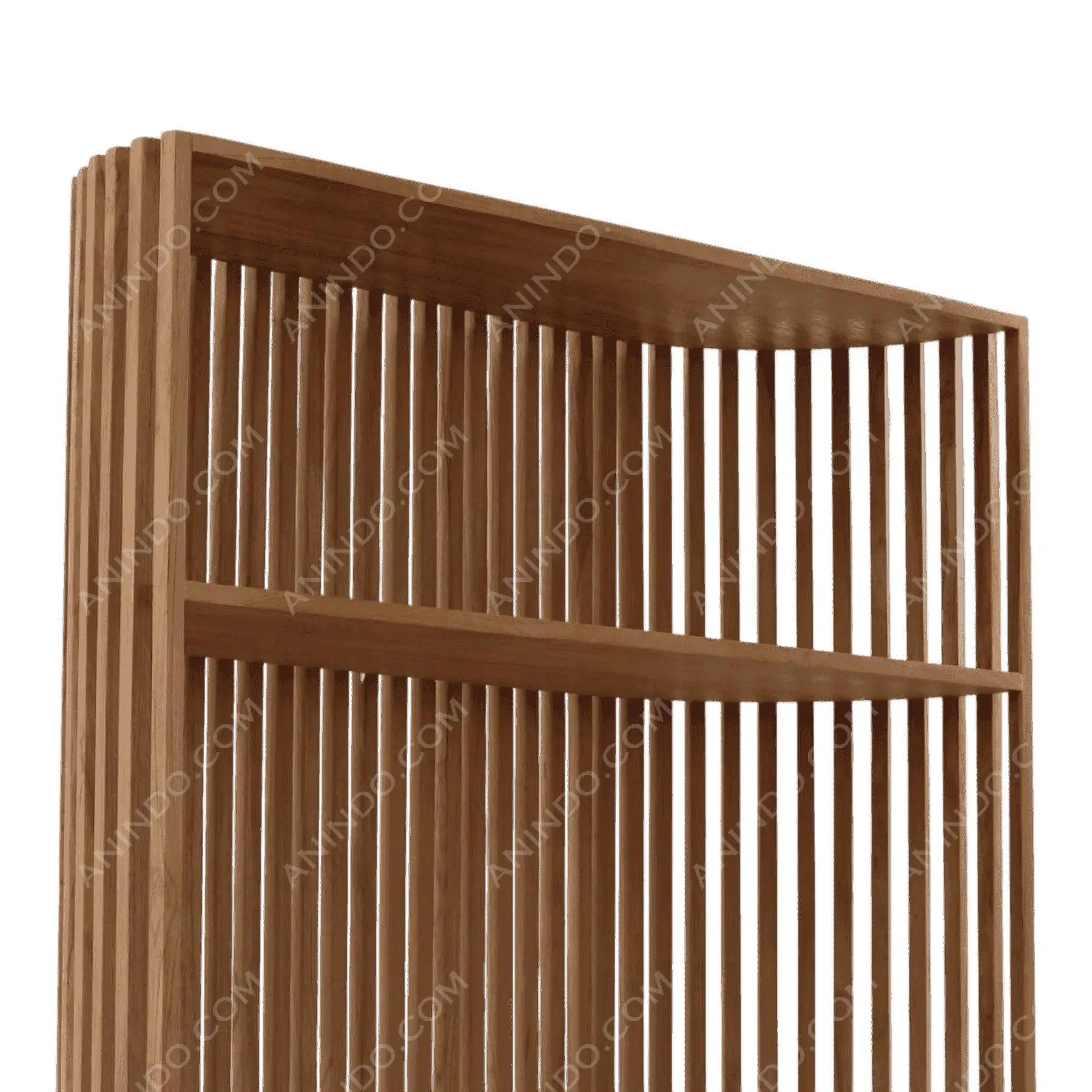 Modern wooden slatted bookshelf design