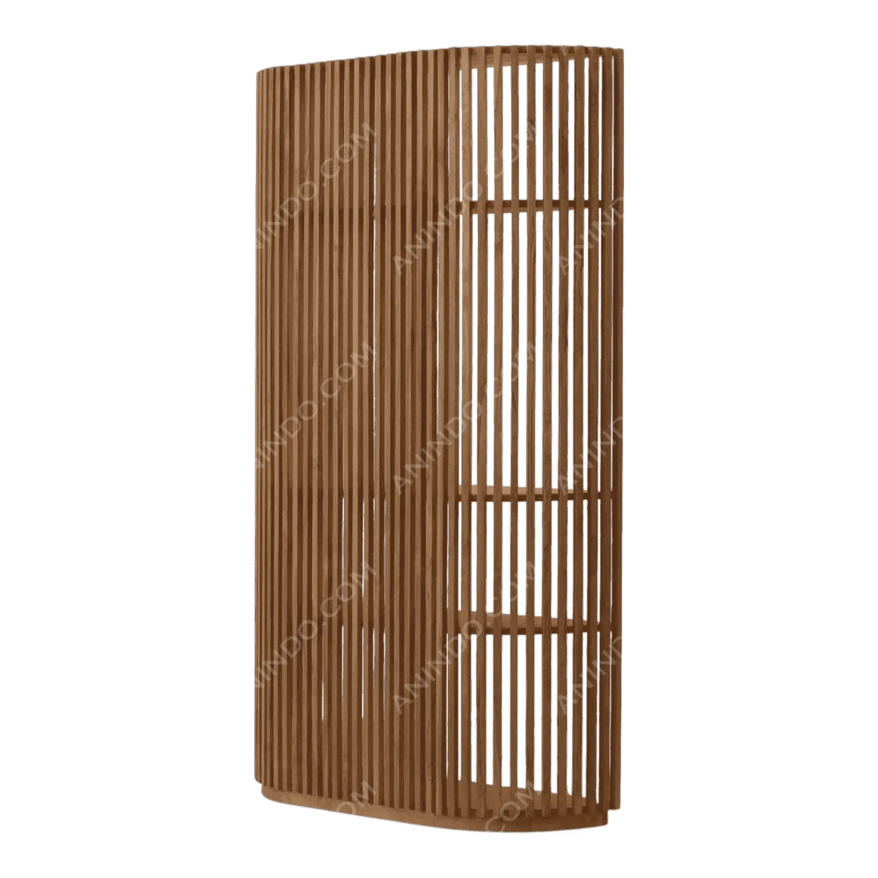 Modern wooden slatted corner shelf unit