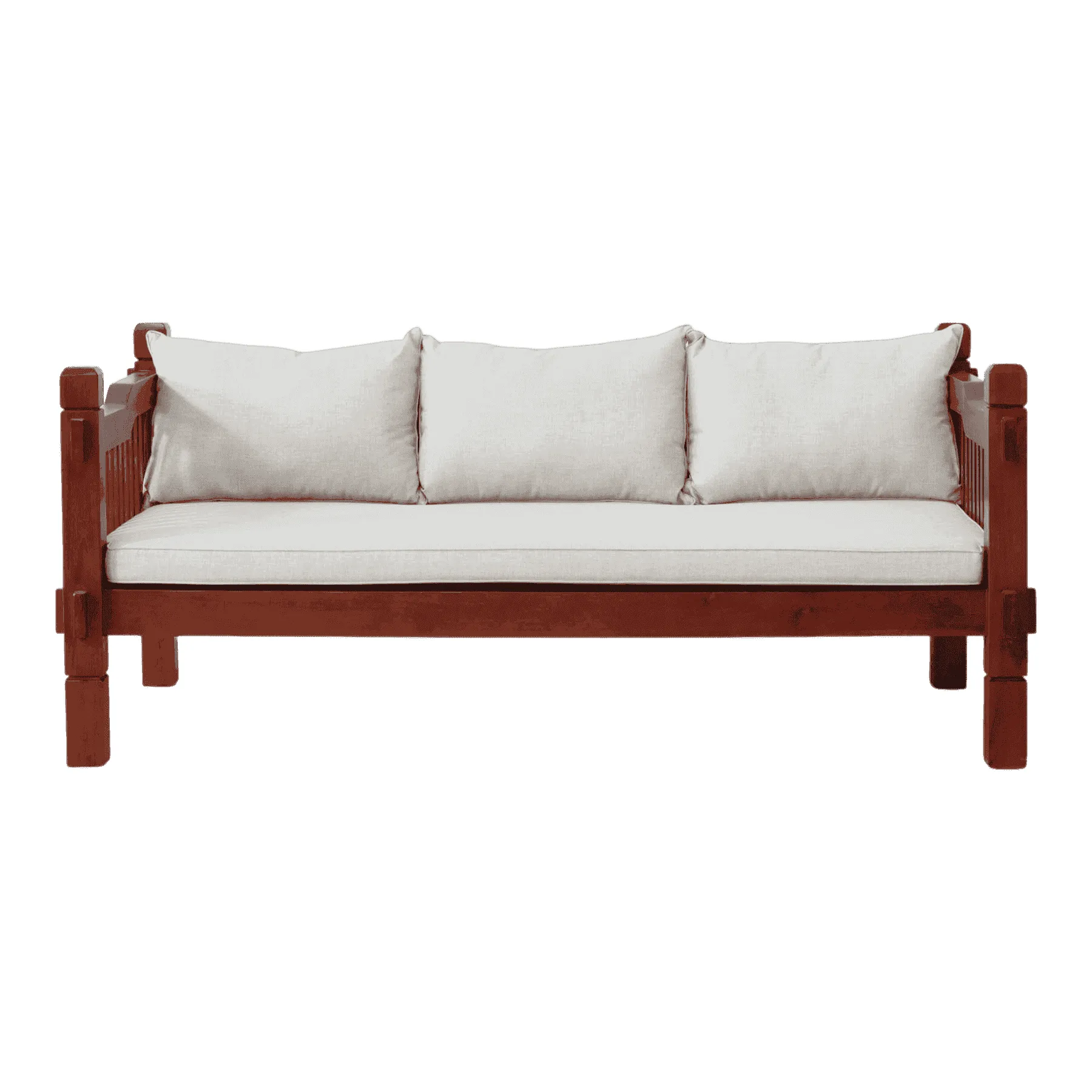 Wooden sofa with white cushions