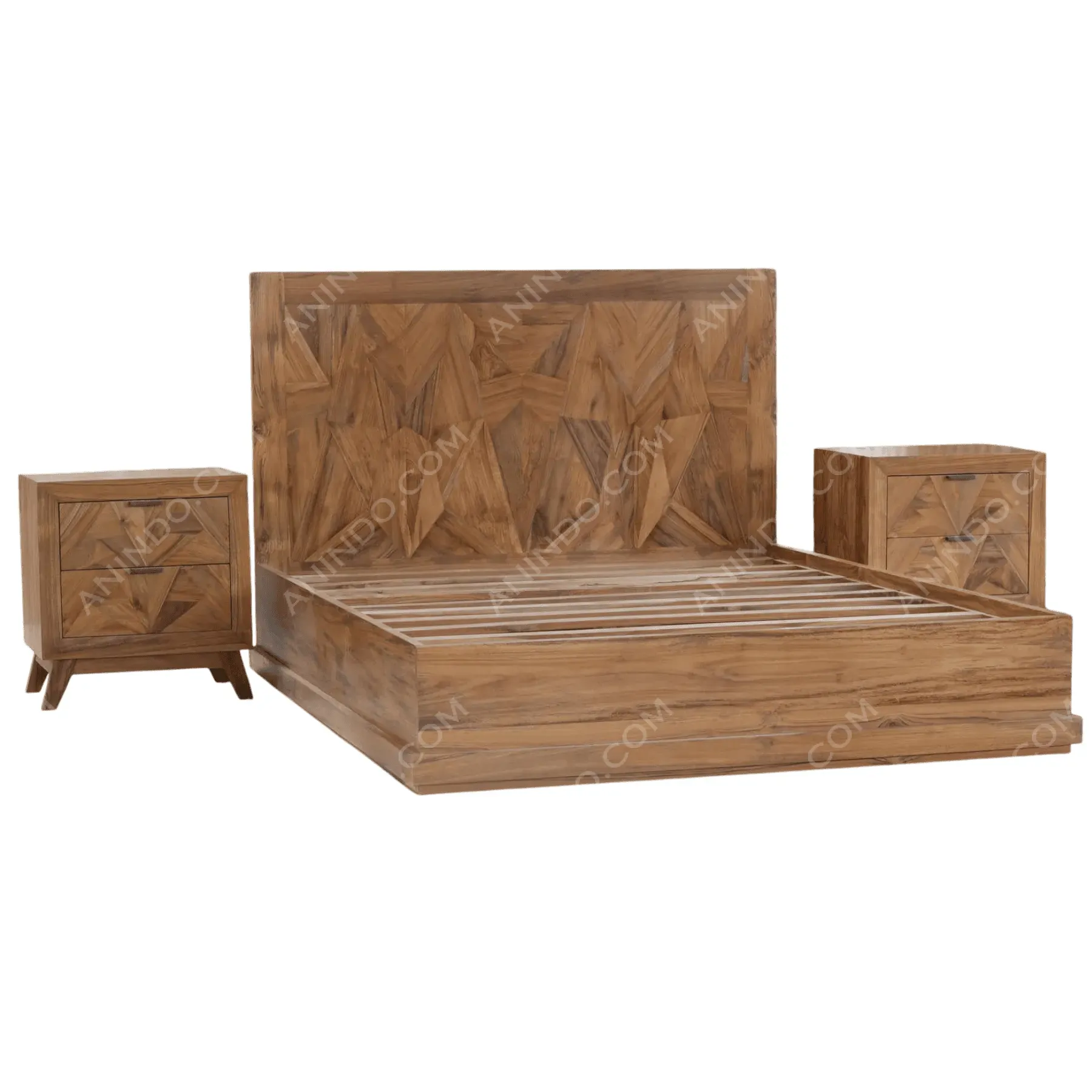 Artisan Geo-Slat Teak Bed Set - Image 3