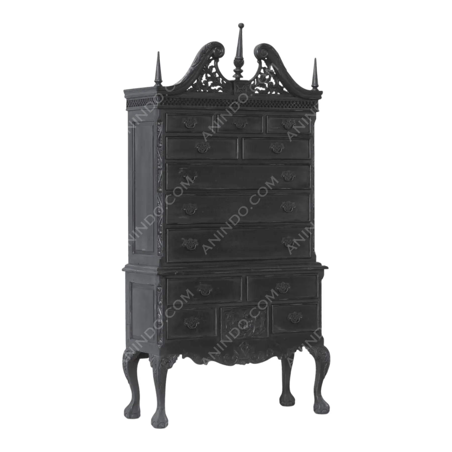 'Chippendale' Ebonized Highboy
