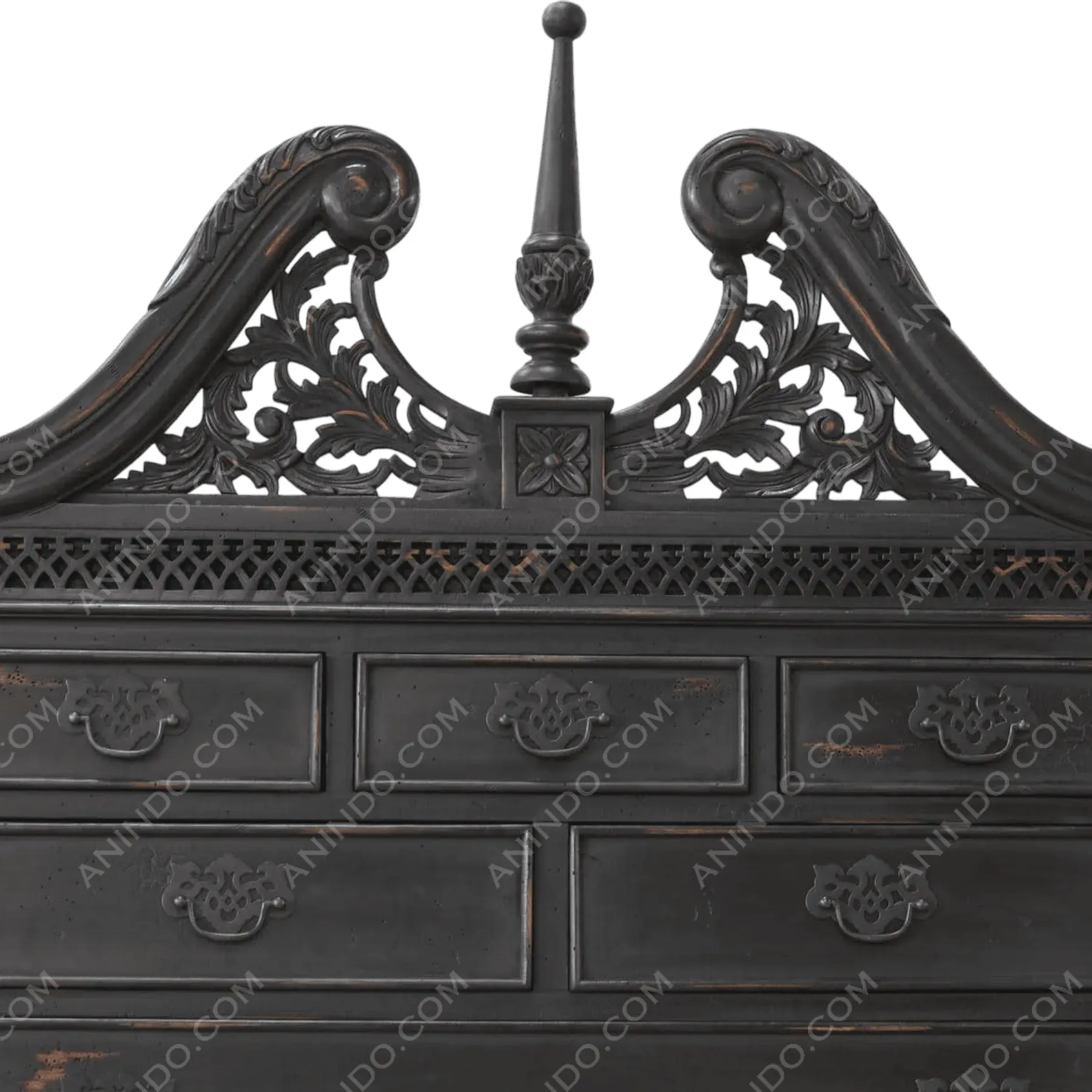 'Chippendale' Ebonized Highboy - Image 6