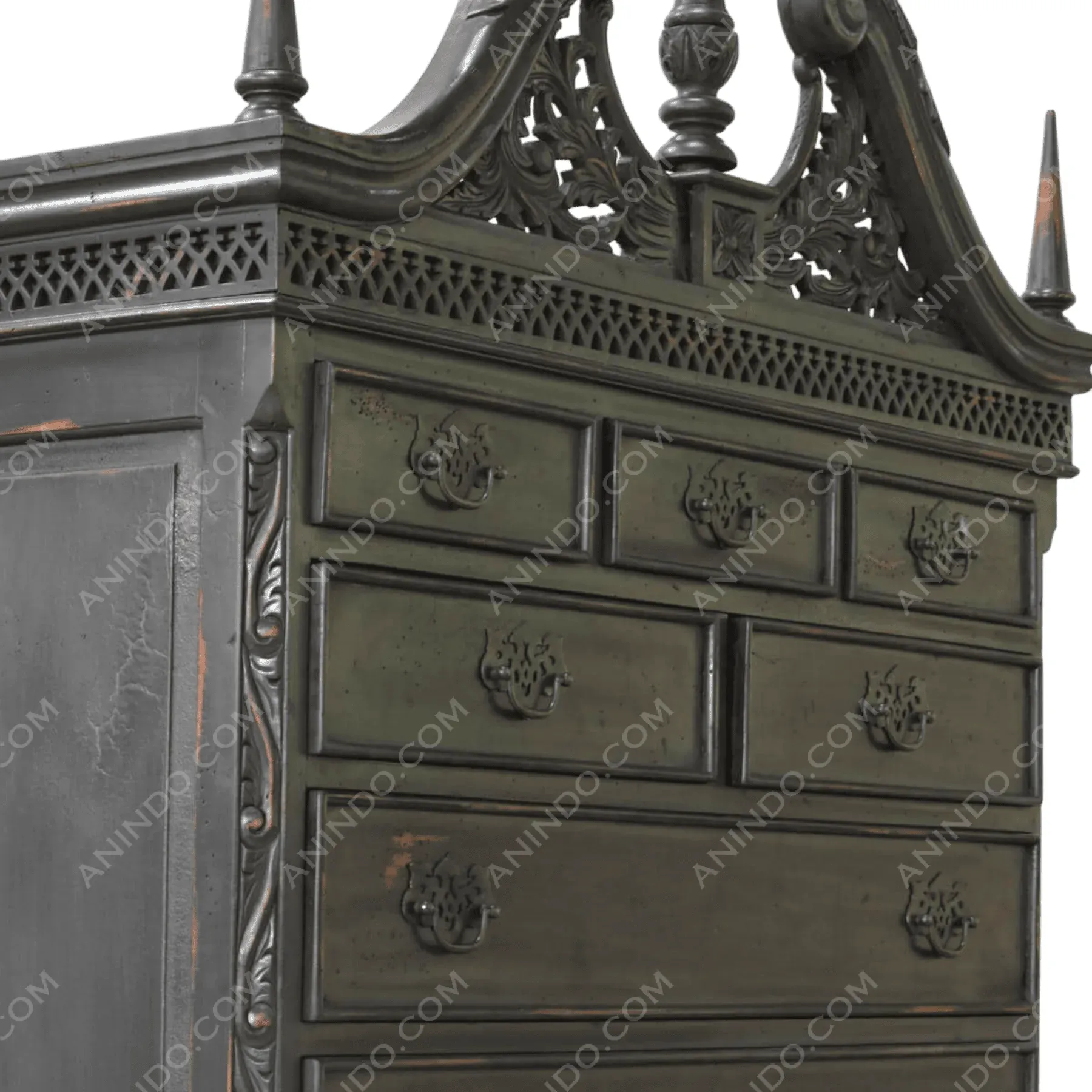 'Chippendale' Ebonized Highboy - Image 5