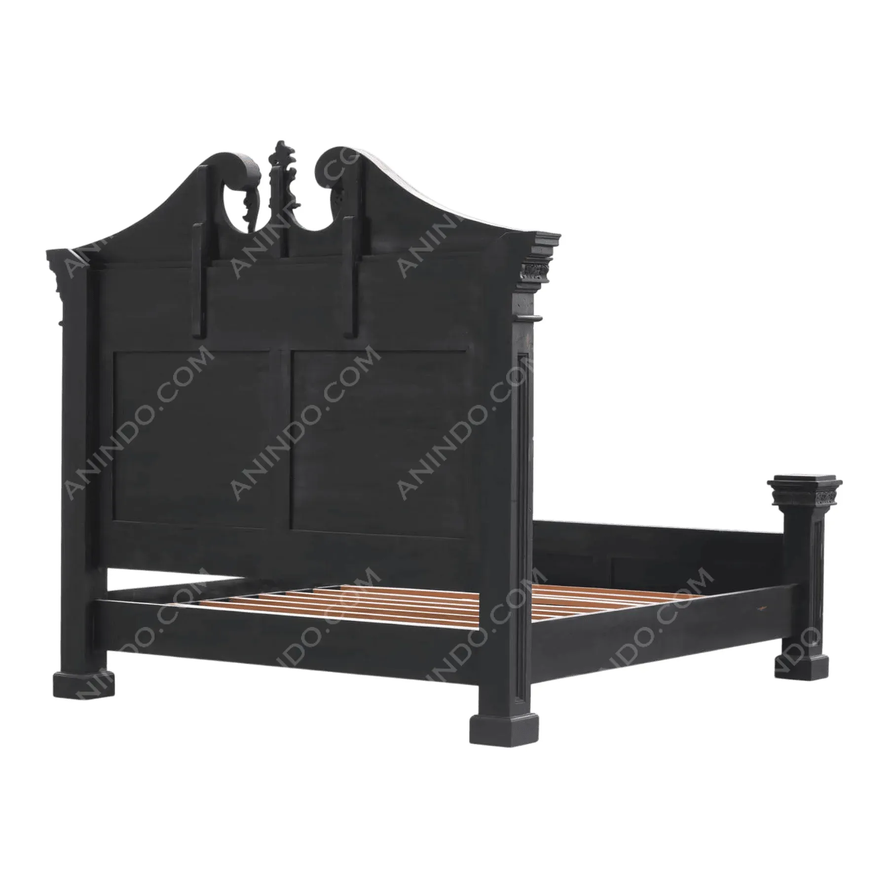 Black Neoclassical Panel Bed - Image 6