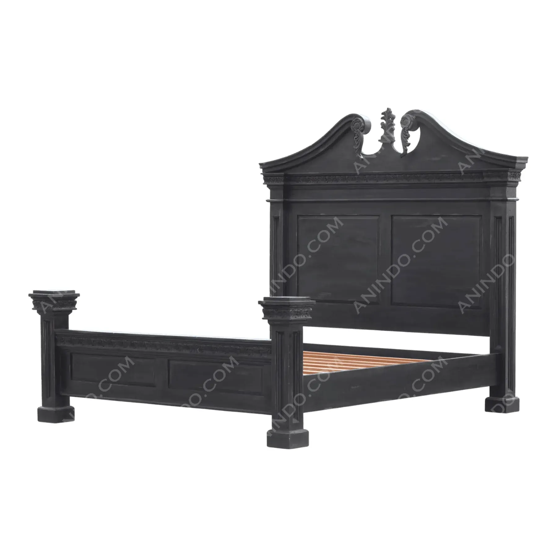 Black Neoclassical Panel Bed