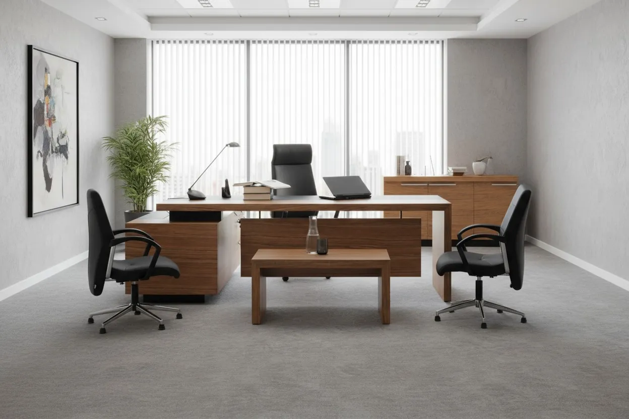 Modern executive office with wooden furniture