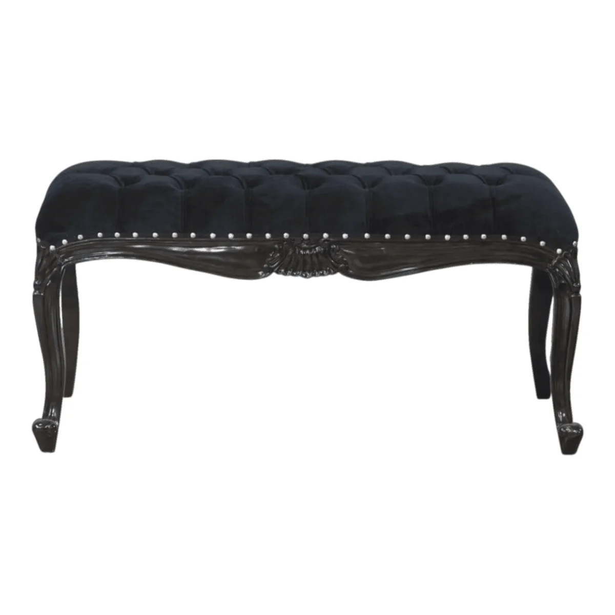Obsidian Velvet Tufted Bench